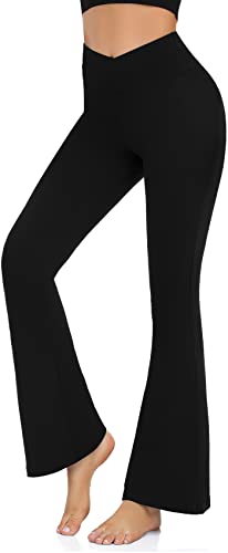 Women’s Bootcut Yoga Pants - Flare Leggings for Women High Waisted Crossover Workout Lounge Bell Bottom Jazz Dress Pants (Small, Black)