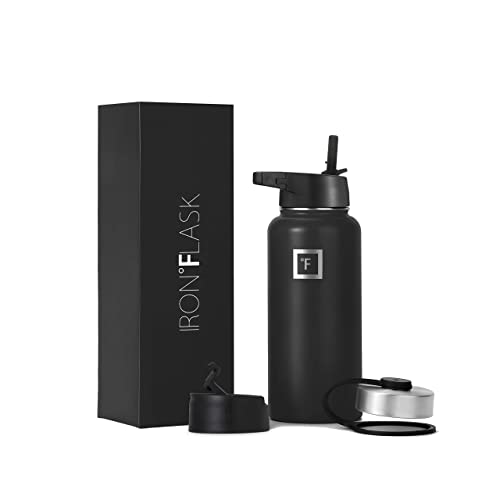 IRON °FLASK Sports Water Bottle - 32 Oz, 3 Lids (Straw Lid), Leak Proof, Vacuum Insulated Stainless Steel, Double Walled, Thermo Mug, Metal Canteen