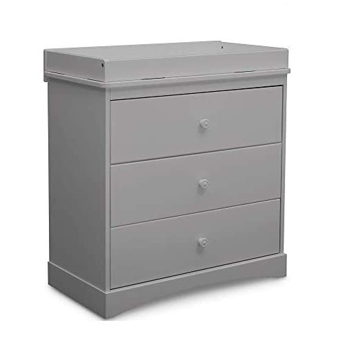 Delta Children Sutton 3 Drawer Dresser with Changing Top, Greenguard Gold Certified, Grey