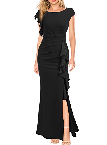 WOOSEA Women's Split Bodycon Mermaid Evening Cocktail Long Dress Black