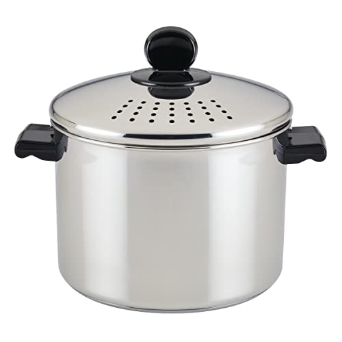 Farberware Classic Series Stainless Steel 8-Quart Covered Straining Stockpot with Lid, Stainless Steel Pot with Lid, Silver