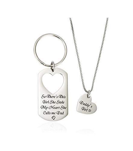 HUABOLA CALYN Gifts for Dad Necklace Jewelry, Father Daughter Keychains Jewelry, Daddy's Girl Birthday Necklace Set- There's This Girl Who Stole My Heart She Calls Me Daddy