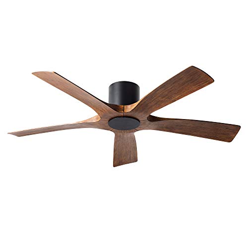 Modern Forms Aviator Smart Indoor and Outdoor 5-Blade Flush Mount Ceiling Fan 54in Matte Black Distressed Koa with Remote Control (Light Kit Sold Separately) works with Alexa, and iOS or Android App