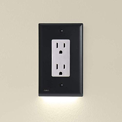 2 Pack - SnapPower GuideLight 2 [For Décor Outlets] - Replaces Plug-In Night Light - Electrical Receptacle Wall Plate With LED Night Lights - Auto On/Off Sensor - (Decor, Black)