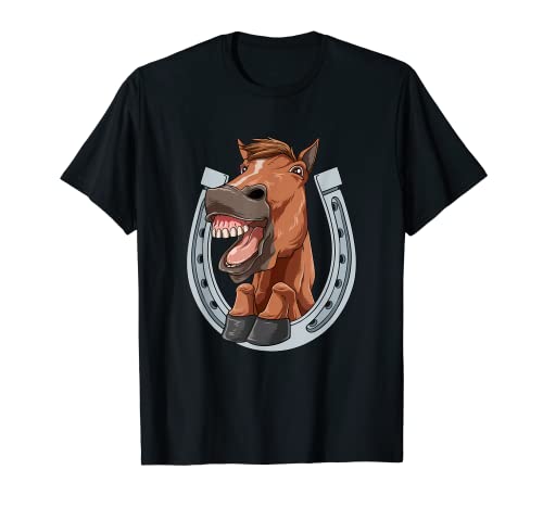 Horse Laughs and Shows Teeth with Horseshoe T-Shirt