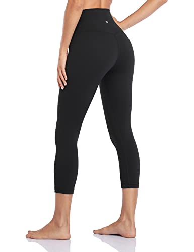 HeyNuts High Waisted Yoga Capris Leggings for Women, Buttery Soft Workout Cropped Pants Compression 3/4 Leggings 21'' Black XL(14)