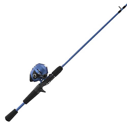 Zebco Slingshot Spincast Reel and Fishing Rod Combo, 5-Foot 6-Inch 2-Piece Fishing Pole, Size 30 Reel, Right-Hand Retrieve, Pre-Spooled with 10-Pound Zebco Line, Blue
