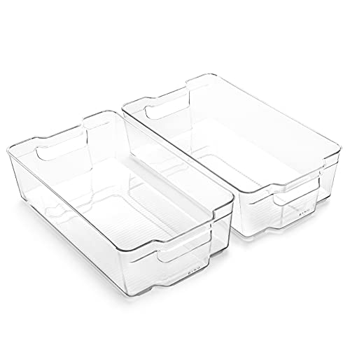 BINO | Stackable Storage Bins, X-Large - 2 Pack | THE STACKER COLLECTION | Clear Plastic | Built-In Handle | BPA-Free | Containers for Organizing Kitchen Pantry | Multi-Use Organizer