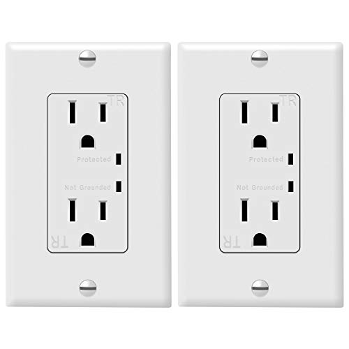 TOPGREENER Decorator Receptacle Outlet w/Surge Protector and Grounding Indicator, Child Safe, Tamper-Resistant, Self-Grounding, 900 Joules, 2-Pole, 15A 125V, UL Listed, TGTRSS215R-2PCS