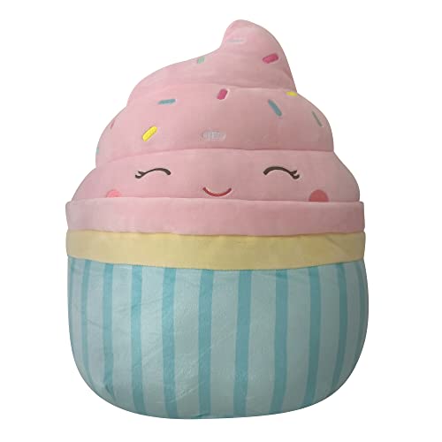 Squishmallows 14-Inch Vanilla Cupcake with Pink Frosting, Rainbow Sprinkles, and Blue Wrapper Plush - Add Diedre to Your Squad, Ultrasoft Stuffed Animal Large Plush Toy, Official Kelly Toy Plush