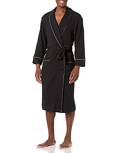 Amazon Essentials Men's Waffle Shawl Robe, Black, Medium-Large