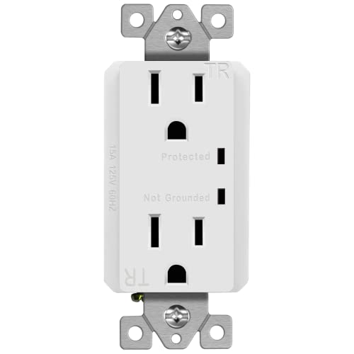 TOPGREENER Surge Protector Receptacle with Grounding Indicator, Child Safe, Tamper-Resistant, Self-Grounding, 900 Joules, 2-Pole, 15A 125V, UL Listed, TGTRSS215R, White