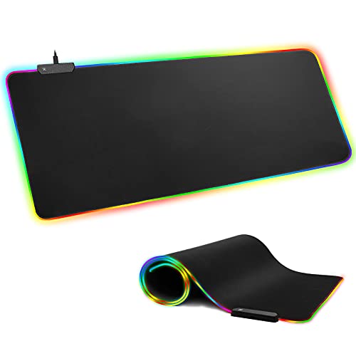 BZseed RGB Gaming Mouse Pad Extended Large LED Mouse Pad Anti-Slip Base Computer Keyboard Mouse Mat for Gaming Computer/Laptops/Office Desk (31.5 x 11.8 x 0.16 in, Black)