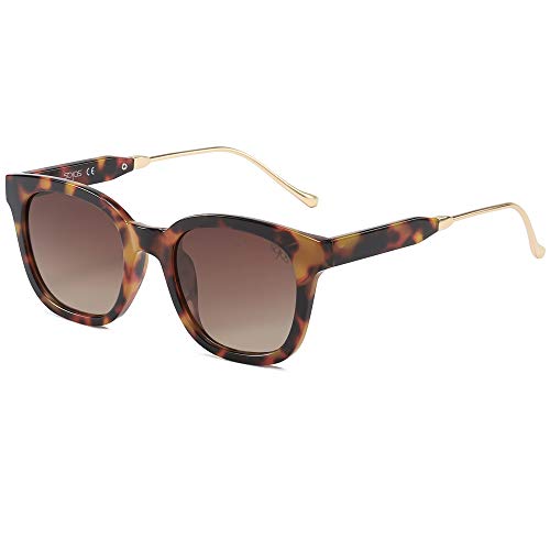 SOJOS Classic Square Polarized Sunglasses for Women Men Retro Trendy UV400 Sunnies SJ2050, Amber Tortoise/Brown