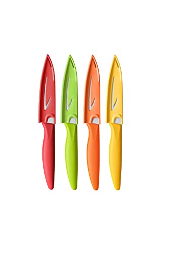 VITUER Paring knife, 4PCS Paring knives (4 Knives and 4 Knife cover), 4 Inch Peeling Knife, Fruit and Vegetable Knife, Ultra Sharp Kitchen Knives, German Steel, PP Plastic Handle