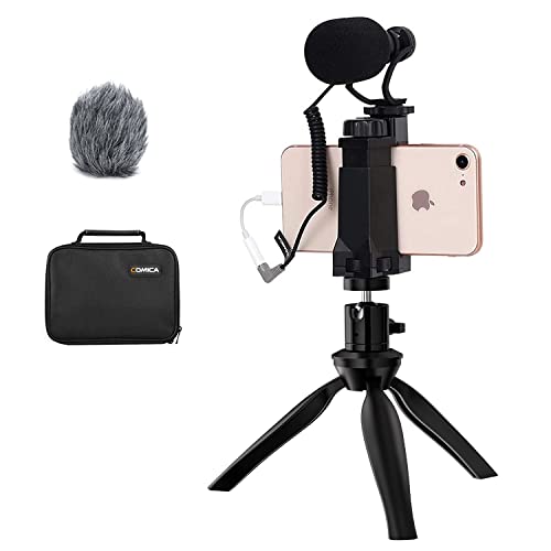 Comica CVM-VM10-K2 Smartphone Microphone with Tripod, Shotgun Video Mic for iPhone and Android Phone, Vlogging Kit for Youtube Recording Facebook Live, 3.5 mm TRRS