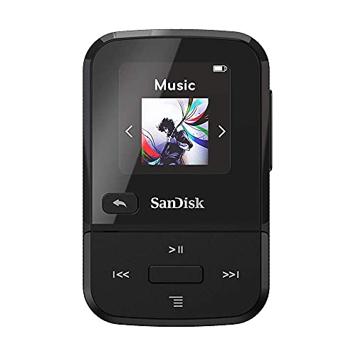 SanDisk 32GB Clip Sport Go MP3 Player, Black - LED Screen and FM Radio - SDMX30-032G-G46K (Renewed)