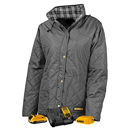 DEWALT Women's Flannel Lined Quilted Jacket Kitted, Charcoal, Large