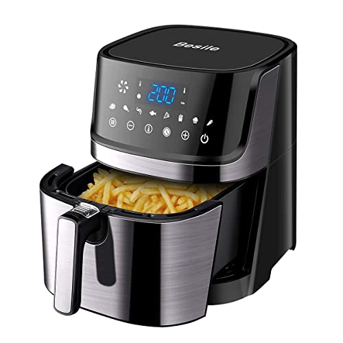Besile Air Fryer 7.0 Quart Large Capacity 3-5 People Use,Oilless Cooking,Digital Touchscreen, Rotary knob,Large Non-Stick Fryer Basket, Easy to Clean,Black,100 Recipes