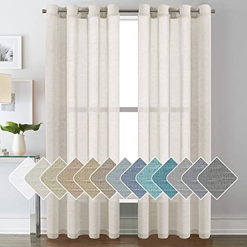 H.VERSAILTEX Linen Curtains Natural Linen Blended Curtain Panels for Living Room / Light Reducing Linen Sheer Curtains 84 inch Length 2 Panels Set Nickel Grommet Window Panels, Natural