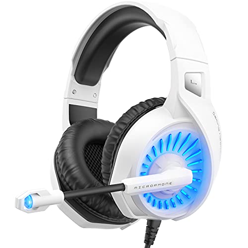 ZIUMIER Z20 White Gaming Headset for PS4, PS5, Xbox One, PC, Wired Over-Ear Headphone with Noise Canceling Microphone, 7.1 Surround Sound,Comfortable Earmuffs