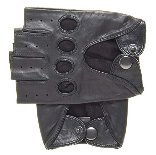 Pratt and Hart Barcelona Men's Shorty Leather Driving Gloves (Fingerless) Black Size L