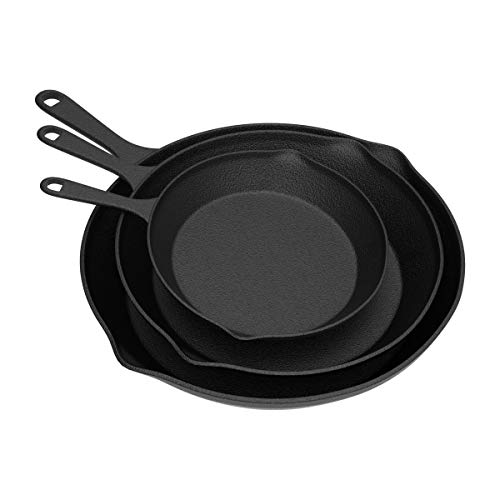 Home-Complete Frying Pans - Set of 3 Pre-Seasoned Cast Iron Skillets with 10-Inch, 8-Inch, and 6-Inch Sizes - Nonstick Camping Cookware (Black)