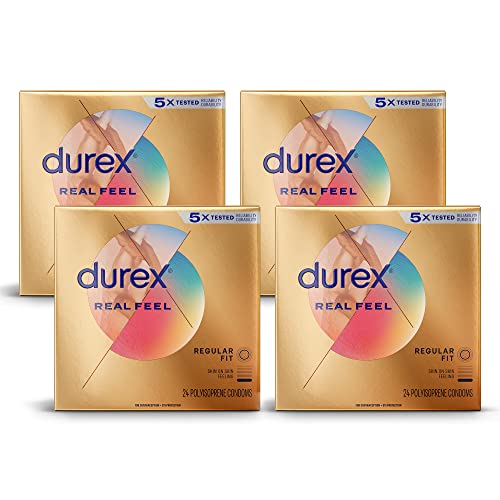 Durex Avanti Bare Real Feel Condoms, Non Latex Lubricated Condoms for Men with Natural Skin on Skin Feeling, FSA & HSA Eligible, 24 Count (Packaging May Vary) (Pack of 4)