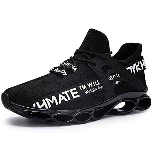 DYKHMATE Running Shoes for Men Athletic Walking Slip On Fashion Sneakers Lightweight Sport Tennis Gym Shoes(13, Black-White)