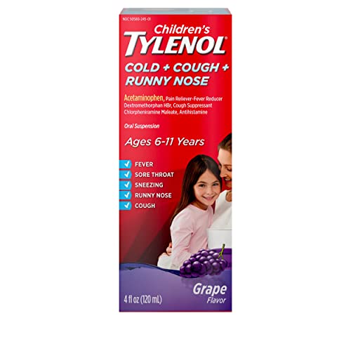 Tylenol Children's Cold + Cough + Runny Nose & Fever Medicine with Acetaminophen, Grape, 4 fl. oz