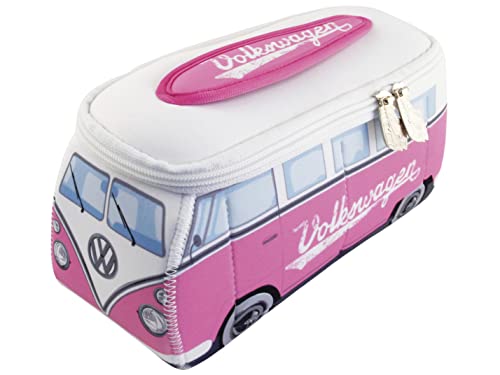 BRISA VW Collection - Volkswagen Samba Bus T1 Camper Van 3D Neoprene Small Universal Bag - Makeup, Travel, Cosmetic Bag (Neoprene/Pink)