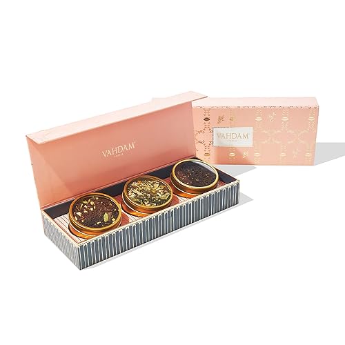 VAHDAM Assorted Tea Gift Sets for Her, Blush (90g, 3.17oz) 3 Flavors, Pure Ingredients, Gluten Free, Direct from Source