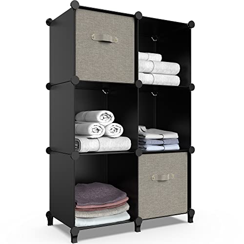 6-Cube Storage Organizer, Closet Organizer Storage shelf Bookcase Bookshelf with Metal Hammer, Storage Cubes Organizer Cabinet for Kids, Closet, Bedroom, Bathroom, (11.8x11.8x11.8 inch), Black