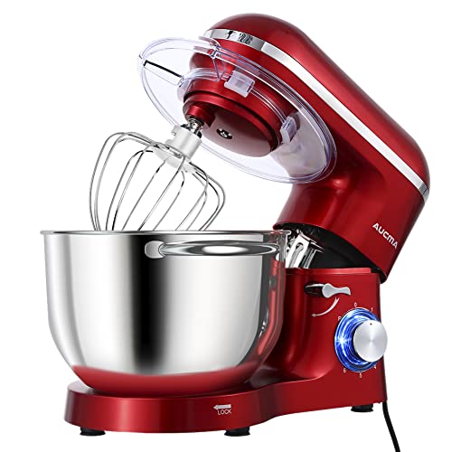 Aucma Stand Mixer,6.5-QT 660W 6-Speed Tilt-Head Food Mixer, Kitchen Electric Mixer with Dough Hook, Wire Whip & Beater 2 Layer Red Painting (6.5QT, Red)