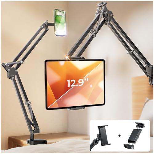 LISEN Tablet Stand Phone Holder iPad Holder for Desk Mount[Ultra Sturdy] 2 Clamps Kindle Holder for Bed Gooseneck Phone Tablet Holder Mount Phone Stand fits iPhone 15 Pro iPad Kindle 4-13' Device