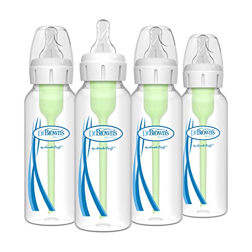 Dr. Brown’s Natural Flow Anti-Colic Options+ Narrow Baby Bottles 8 oz/250 mL, with Level 1 Slow Flow Nipple, 4 Pack, 0m+