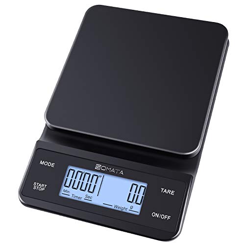 BOMATA Coffee Scale with Timer, Rechargeable 0.1g/3kg, Two Timing Modes with Sound Alarm, Stainless Steel Platform, Pour Over Drip Coffee, Digital Scale for Baking and Cooking