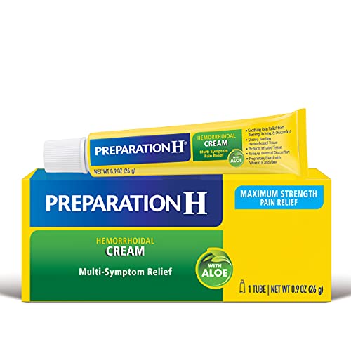 Preparation H Hemorrhoid Symptom Treatment Cream (0.9 Ounce Tube), Maximum Strength Multi-Symptom Pain Relief with Aloe