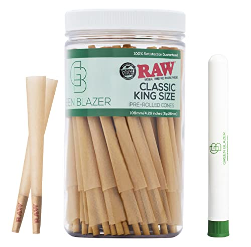 RAW Cones King Size Classic: 100 Pack - Patented Slow Burning Cones Rolling Papers & Tips - All Natural Raw Paper