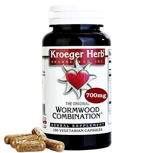 Kroeger Herb Wormwood Combination Vegetarian Capsules with Black Walnut Leaves, Wormwood, Quassia, Cloves, Male Fern, 100 Count