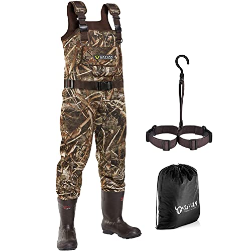 OXYVAN Duck Hunting Waders with 600G Rubber Boots Waterproof Insulated, Neoprene Realtree MAX5 Camo Fishing Chest Waders for Big and Tall Men & Women(Includes Boots Hanger&Storage Bag)
