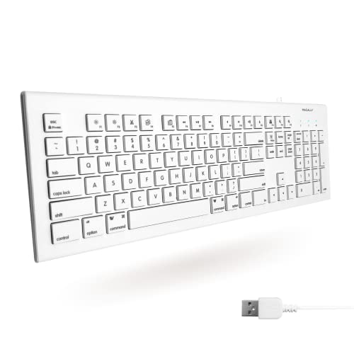 Macally Full Size USB Wired Keyboard for Mac and PC - Plug & Play Wired Computer Keyboard - Compatible Apple Keyboard with 15 Shortcut Keys for Easy Controls & Navigation of Macbook Pro/Air, iMac