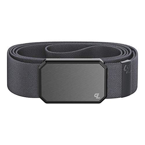 Groove Life Groove Belt Gun Metal / Stone - Men's Stretch Nylon Belt with Magnetic Aluminum Buckle, Lifetime Coverage - Large (37-40')