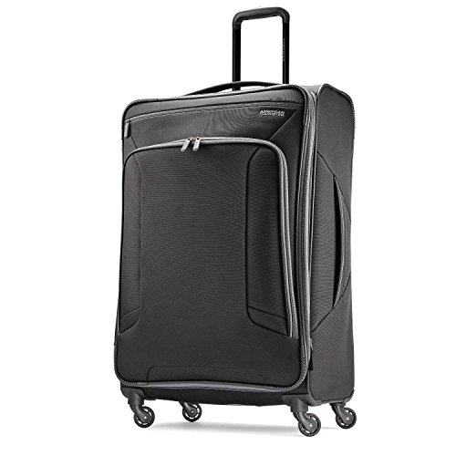 American Tourister 4 Kix Expandable Softside Luggage with Spinner Wheels, Black/Grey, Checked-Large 28-Inch