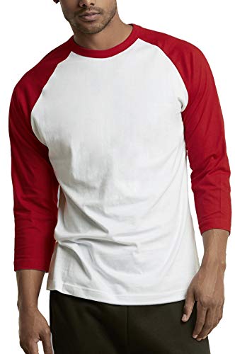 TOP PRO Men's 3/4 Sleeve Casual Raglan Jersey Baseball Tee Shirt (XL, RED/WHT)