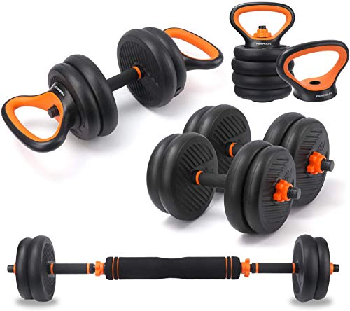 Mojco 6 in 1 Adjustable Dumbbells Set Free Weights Waterproof Dumbbells Exercise Barbell Weight Sets with Kettlebell Handle for Men Women Whole Body Workout Home Gym 2 Pair/Set 30 Kg/ 65 lbs