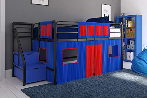 DHP Curtain Set for Kid's Loft Bed, Washable and Removable, Blue and Red