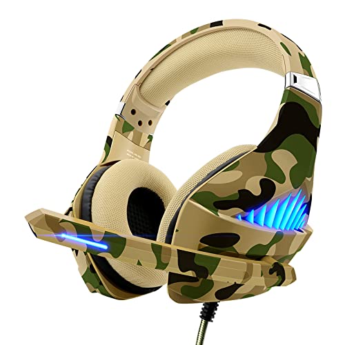 Tatybo Gaming Headset for PS4 PS5 Xbox One Switch PC with Noise Cancelling Over-Ear Stereo Bass Surround Sound -Camo