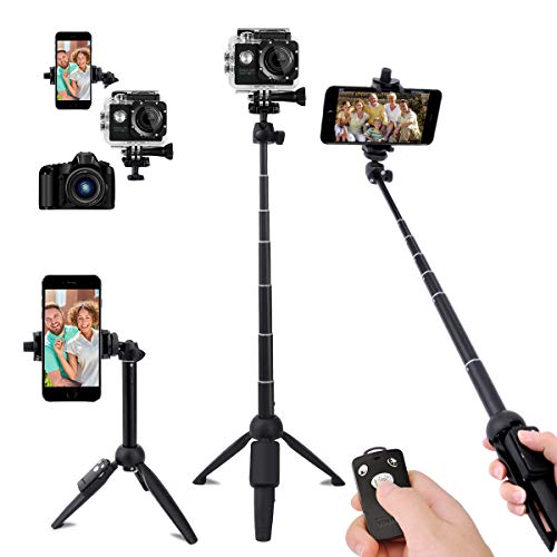 Selfie Stick ,40 Inch Extendable Selfie Stick Tripod and Phone Tripod Stand with Rechargeable Wireless Remote,Compatible with iPhone 11 Pro Xs X 8 7 6 Plus,Samsung Galaxy S8 S9 S10,Gopro,Camera