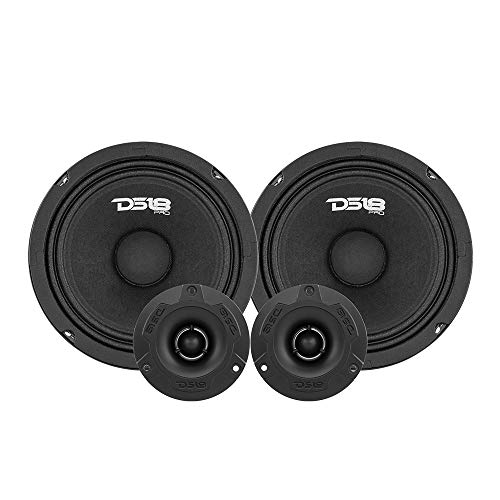 DS18 PRO-GM6.4PK Mid and High Complete Package - Includes 2X Midrange Loudspeaker 6' and 2X Aluminum Super Bullet Tweeter 1' Built in Crossover - Door Speakers for Car or Truck Stereo Sound System